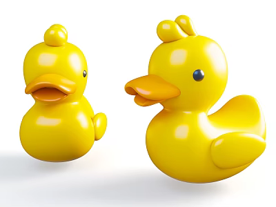 Two Adorable Yellow Rubber Duck Toys With Round Bodies And Orange Beaks 3d model