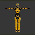 Futuristic Armored Mech Character In Yellow Black Suit With Outstretched Arms