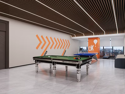 Modern Indoor Game Space With Snooker Tables And Stylish Decor 3d model