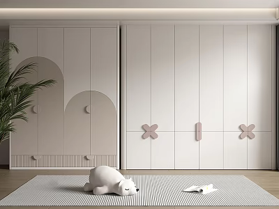 Modern White Wardrobe With Butterfly Handles And Minimalist Design In Cozy Room 3d model