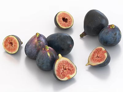 Fresh Ripe Purple Figs Whole And Halved With Juicy Red Flesh And Seeds 3d model