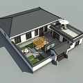 Traditional Chinese Detached Villa With Black Tiled Roof Courtyard Lawn And Pergola