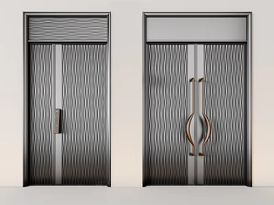 Modern Black Doors With Vertical Stripe Pattern And Sleek Metal Handles 3d model