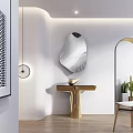Elegant Modern Console Table With Golden Base Mirror Plant And Chair