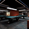Billiard Room Interior With Player And Decorative Wall 3d model