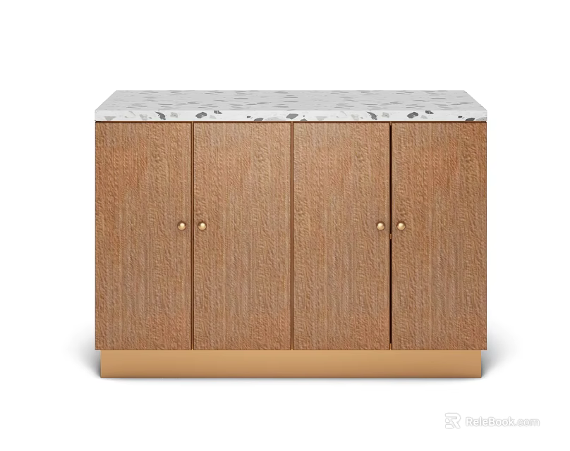 Elegant Wooden Storage Cabinet With Marble Countertop Golden Handles And Base 3d model 