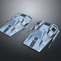 Two Silver Sci Fi Spaceship Models With Striped Design And Cockpit 3d model