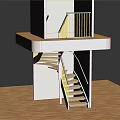 Modern Wooden Staircase Model Featuring Handrail And Light Colored Platform Against Dark Background 3d model