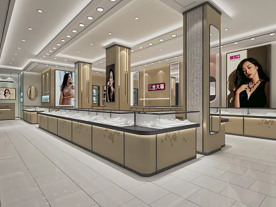 Luxury Jewelry Store Interior Design With Glass Display Cases And Bright Lighting 3d model