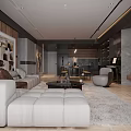Modern Living Room Interior With Large Gray Brown Sofa Wooden Floor And Area Rug