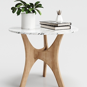 Nordic Round Table Solid Wood Marble Side Table Ornaments Combination 3d model