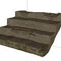 Natural Stone Staircase With Moss Covered Steps And Rustic Design Elements 3d model