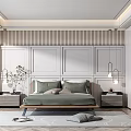 Modern Bedroom Interior With Wooden Bed Wall Panels And Pendant Lights