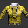 Yellow Leather Jacket with White Collar Zipper Closure and Printed Text Design 3d model
