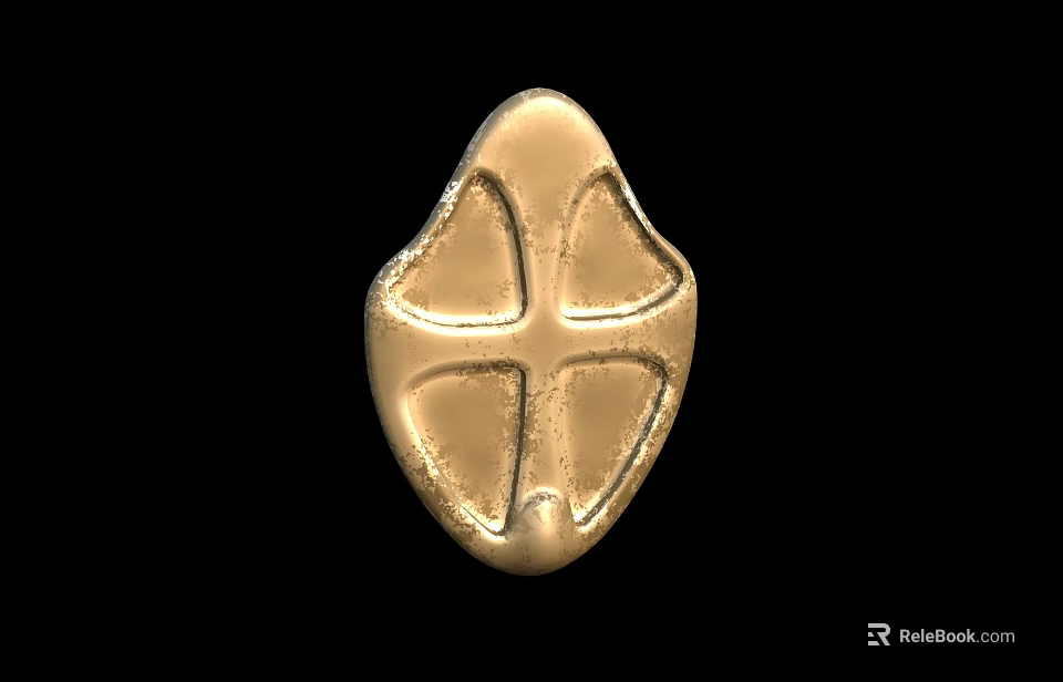 Antique Golden Shield With Intricate Cross Pattern And Decorative Design 3d model 