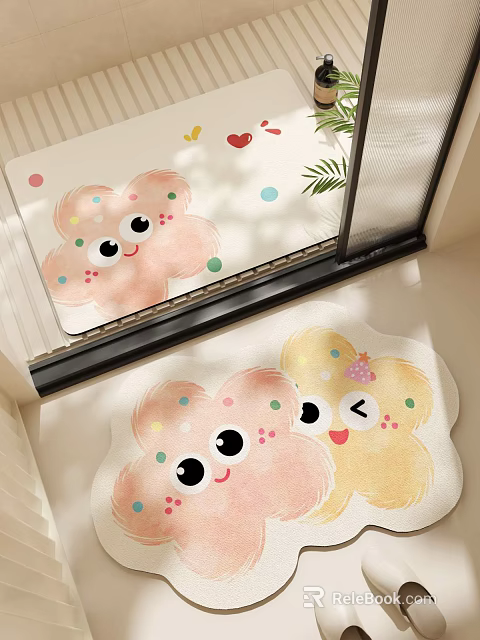 Cute Cartoon Cloud Shaped Rugs With Big Eyes Smiling Faces And Colorful Dots 3d model 