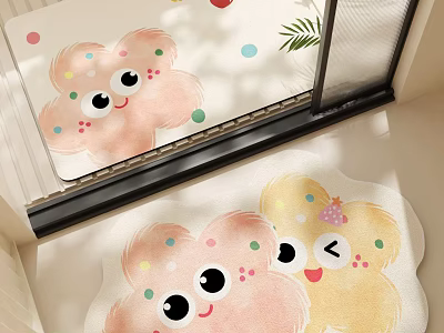 Cute Cartoon Cloud Shaped Rugs With Big Eyes Smiling Faces And Colorful Dots 3d model