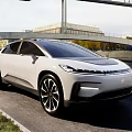 White Modern Electric SUV With Sleek Design On Urban Road Near Bridge And River 3d model