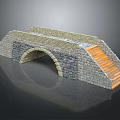 Stone Arch Bridge Structure With Gray Stone Blocks And Wooden Steps 3d model