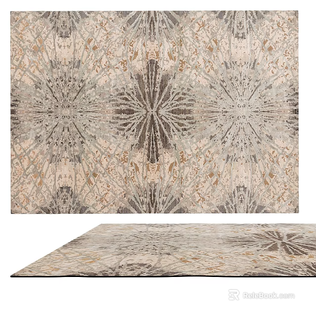 Elegant Square Rug With Intricate Geometric Pattern In Neutral Beige Gray Tones For Home Decor 3d model 