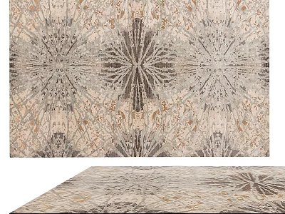 Elegant Square Rug With Intricate Geometric Pattern In Neutral Beige Gray Tones For Home Decor 3d model