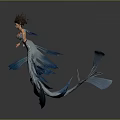 Fantasy Game Movie Character With Long Flowing Hair Blue White Mermaid Tail Design 3d model