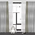 Layered Gray Curtains With Sheer Panels For Modern Window Decoration 3d model