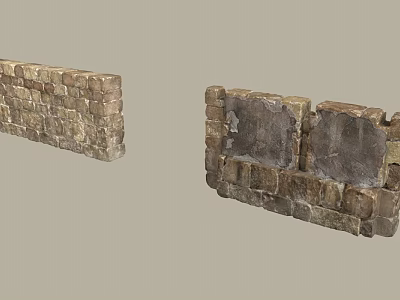 Two Natural Stone Wall Structures Showing Intact And Damaged Sections With Brick Texture 3d model