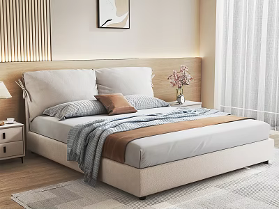 Modern Bedroom Interior With Comfortable Bed Nightstand White Curtains And Decorative Painting 3d model