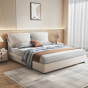 Modern Bedroom Minimalist Bed Cream Bedroom Bow Bed Double Bed Floor Standing Bed 3d model