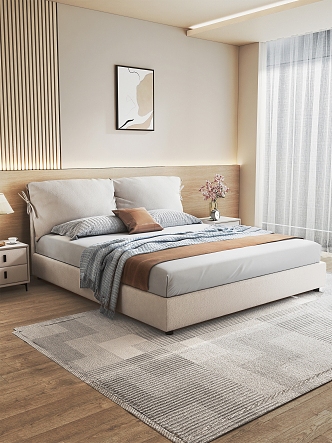 Modern Bedroom Minimalist Bed Cream Bedroom Bow Bed Double Bed Floor Standing Bed 3d model