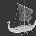 Vintage Wooden Viking Sailboat With Dragon Headed Prow Striped Sail And Shield Decorations