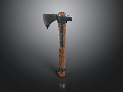Traditional Hand Axe With Sharp Metal Blade And Wooden Leather Wrapped Handle 3d model