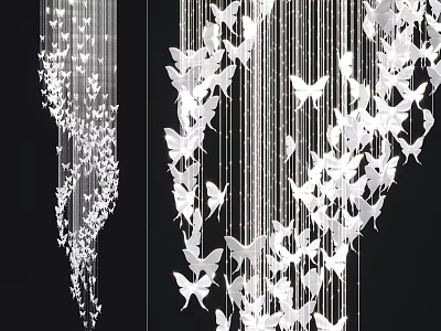White Butterfly Shaped Decorative Chandelier With Hanging Design And Ornate Details 3d model