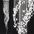 White Butterfly Shaped Decorative Chandelier With Hanging Design And Ornate Details