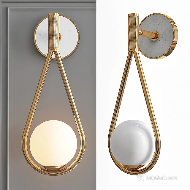 Modern Gold Frame Wall Lamps With White Sphere Shade And Marble Base Design 3d model 
