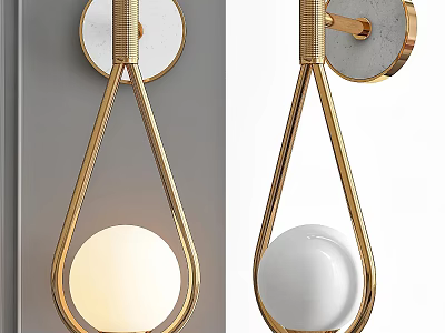Modern Gold Frame Wall Lamps With White Sphere Shade And Marble Base Design 3d model