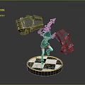 Shiny Metallic 3D Girl Character With Large Mechanical Creature Arms On Checkered Base