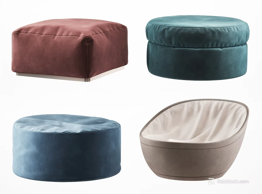 Velvet Ottoman Stools In Various Colors And Shapes For Home Decor 3d model 