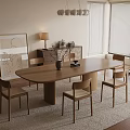 Wooden Dining Table And Chairs Set On Beige Rug With Pendant Lights And Sideboard
