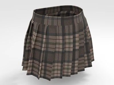 Stylish Plaid Pleated Skirt With Brown Green Beige Checkered Pattern 3d model