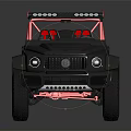 Gray Off Road Vehicle With Open Top Red Seats Roof Lights And Black Wheels