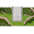 Green Plant Wall With Central Decorative Panel Circular Ornament And Pink Flowers Lush Greenery