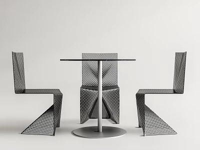 Modern Dining Table Set With Round Metal Frame And Mesh Design Chairs 3d model