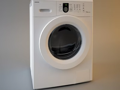 Siemens White Front Loading Washing Machine With Digital Control Panel 3d model