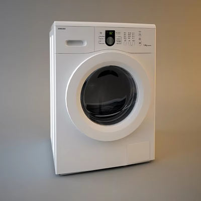 Siemens White Front Loading Washing Machine With Digital Control Panel 3d model