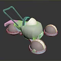 Cartoonish Toy Like Object With Pink Handle Gray Body And Blue Spherical Bases