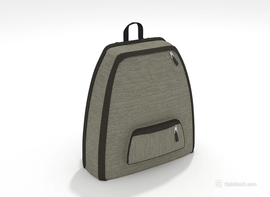 Textured Gray Backpack with Black Trim Front Pocket Zipper and Top Handle for Daily Use 3d model 