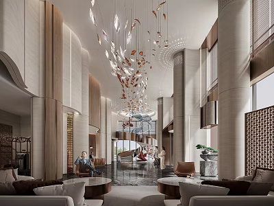 Luxurious Hotel Lobby Interior With Elegant Chandelier And Comfortable Seating Areas 3d model