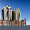 Modern High Rise Residential Buildings With Red Brick Base Exterior Design